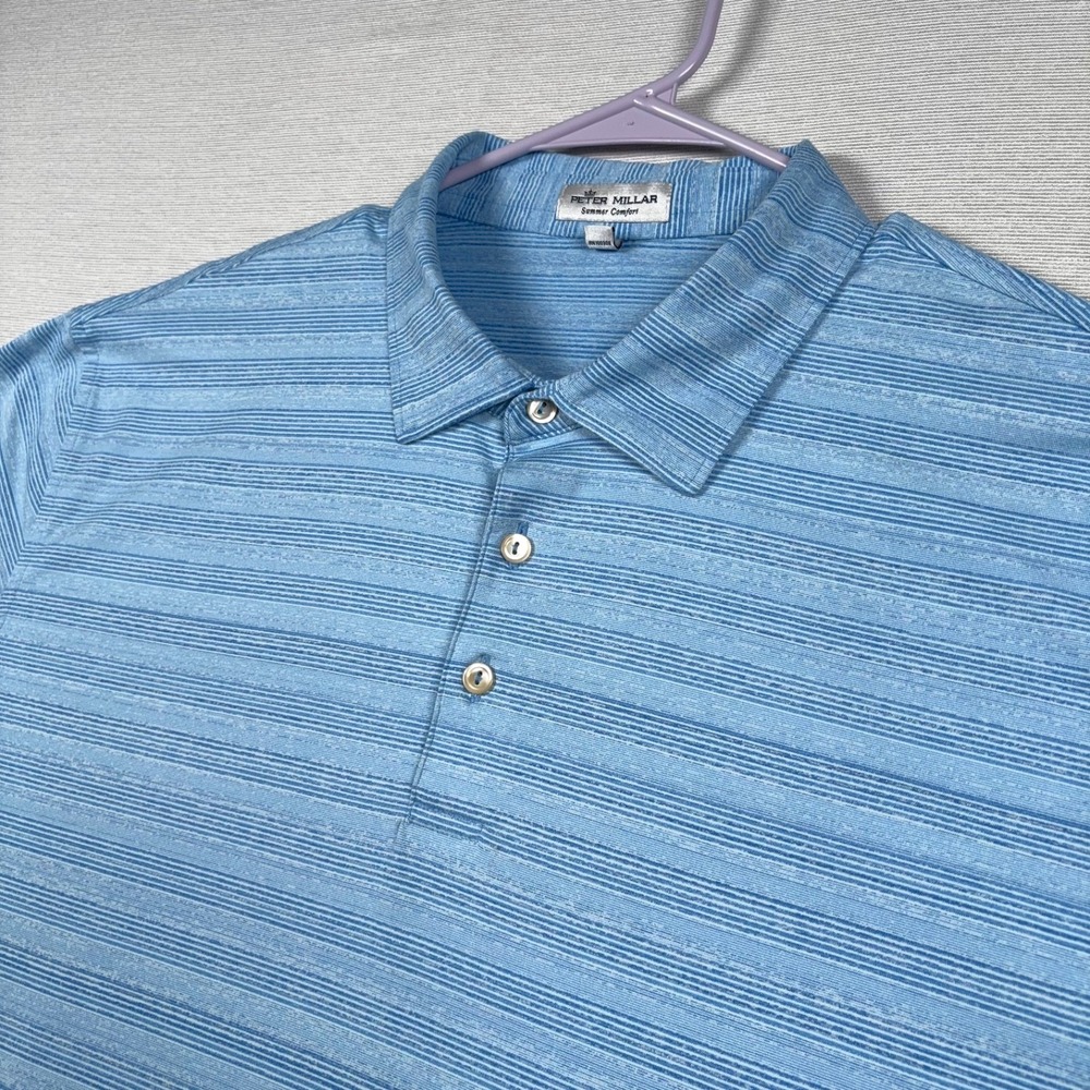 Peter Millar Summer Comfort Polo Shirt Mens Size XL Blue Striped Short Sleeve